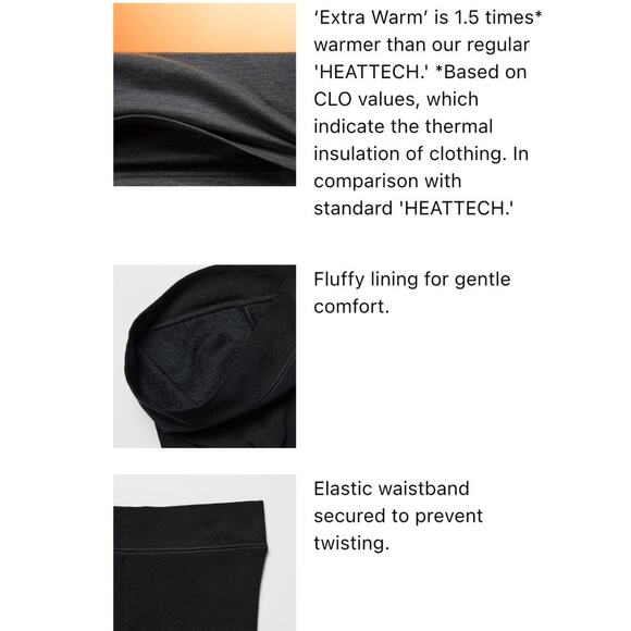 NWT UNIQLO HEATTECH Extra Warm Black Pile Lined Leggings Girls 13/14 Winter - Picture 2 of 4